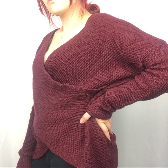 ASTR The Label Knit Red Long Sleeve Cross Over Top - Picture 4 of 12